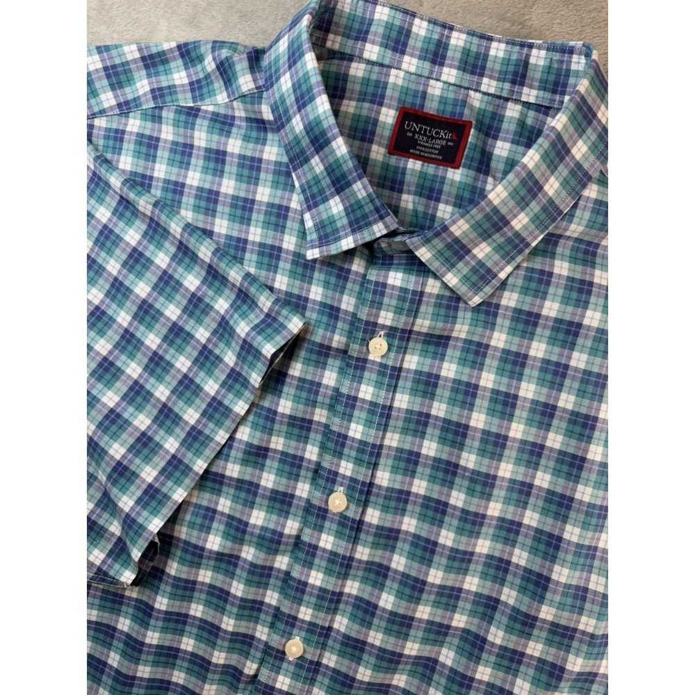 UNTUCKit Shirt Men's XXXL Blue Plaid Short Sleeve Button Down 100% Cotton